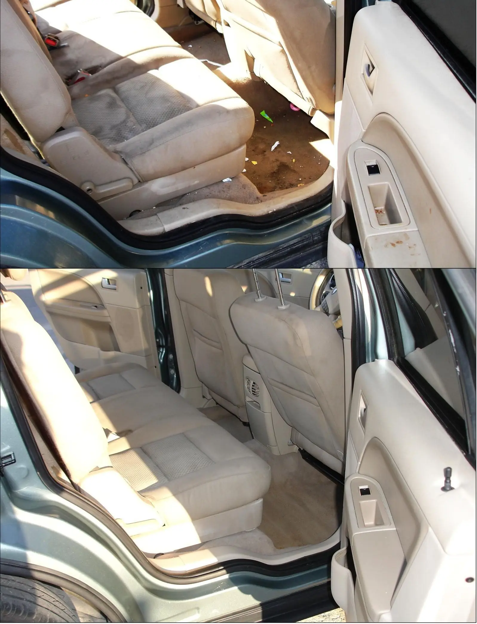 Como lavar asientos de carro de tela: asientos de tela de una minivan antes y después del lavado
