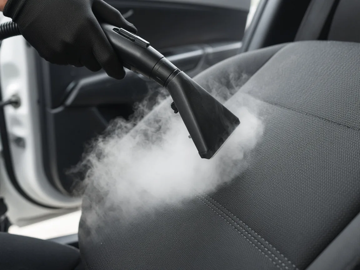 Como eliminar olor a vomito del auto: lavado de vestiduras con vapor sobre asiento de tela